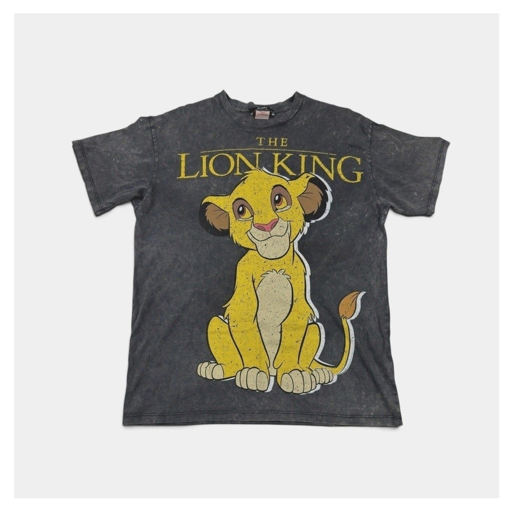 Bershka The Lion King T-Shirt Men S Gray Simba Acid Wash Graphic Tee